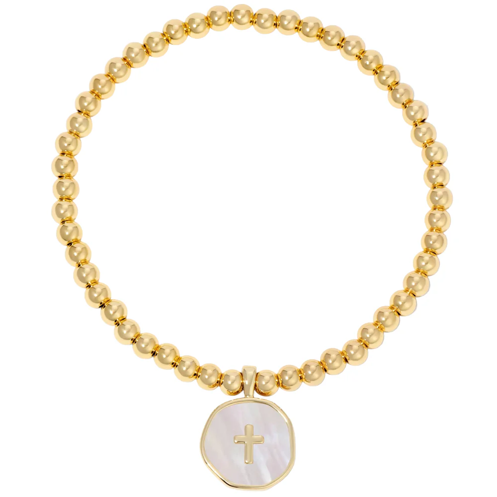 Splendid Iris Gold Plated Cross Shell Stretch Bracelet