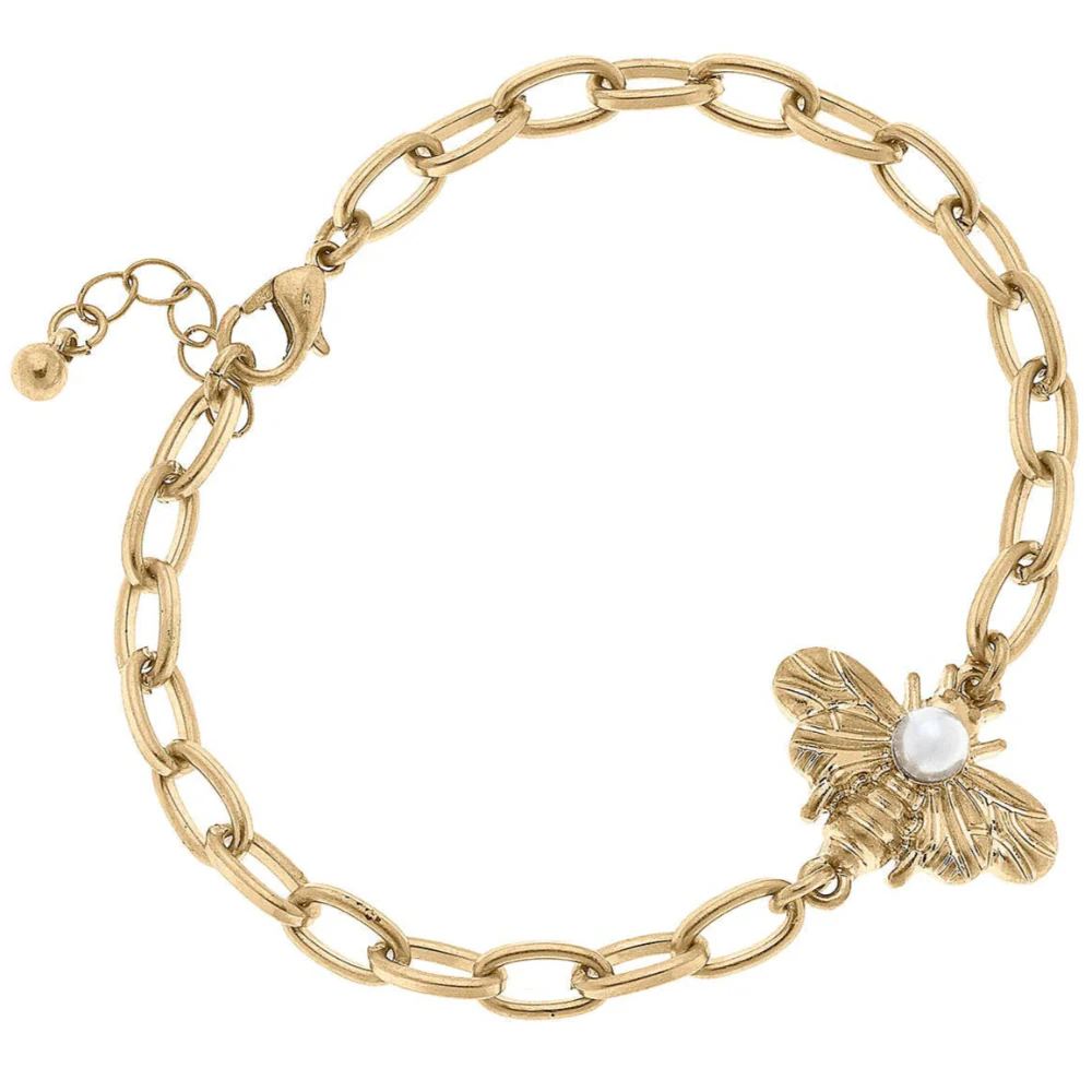 Canvas Style Calloway Bumble Bee & Pearl Chain Bracelet