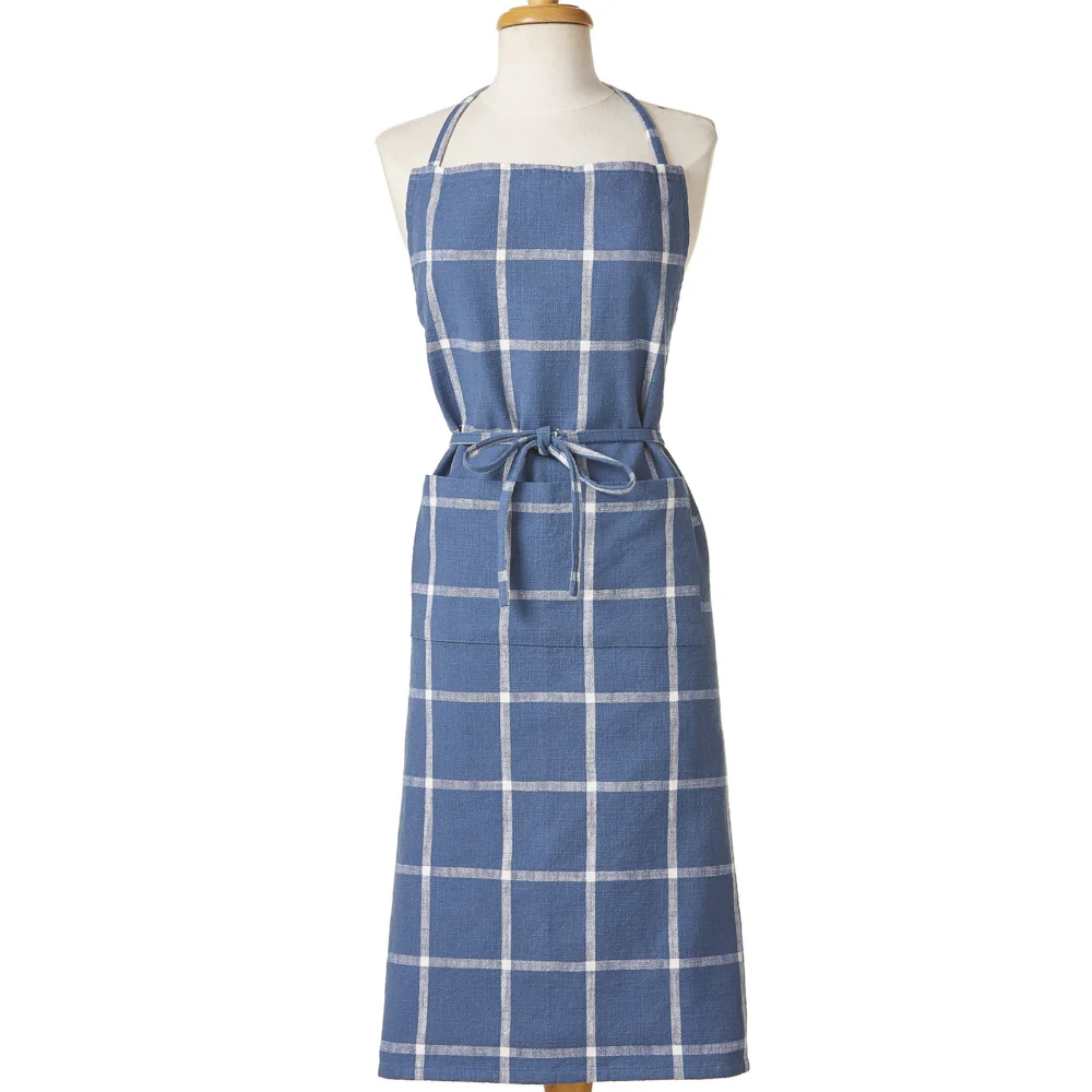 Blue Classic Cotton Slub Check Apron