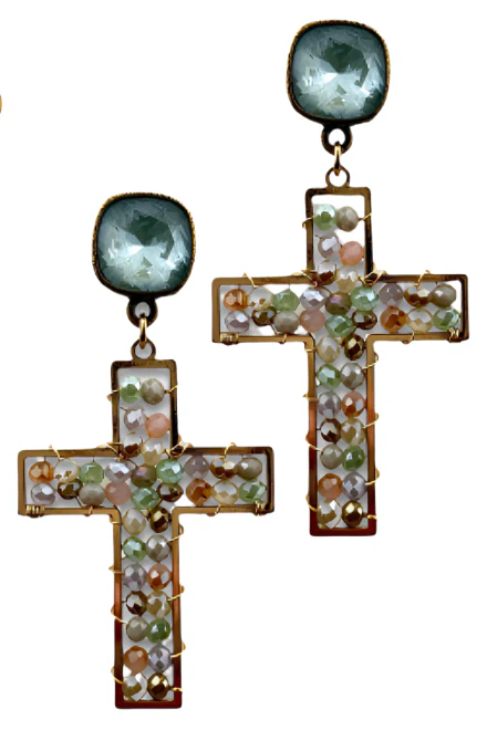 Pink Panache Assorted Faceted Bead Cross Earrings