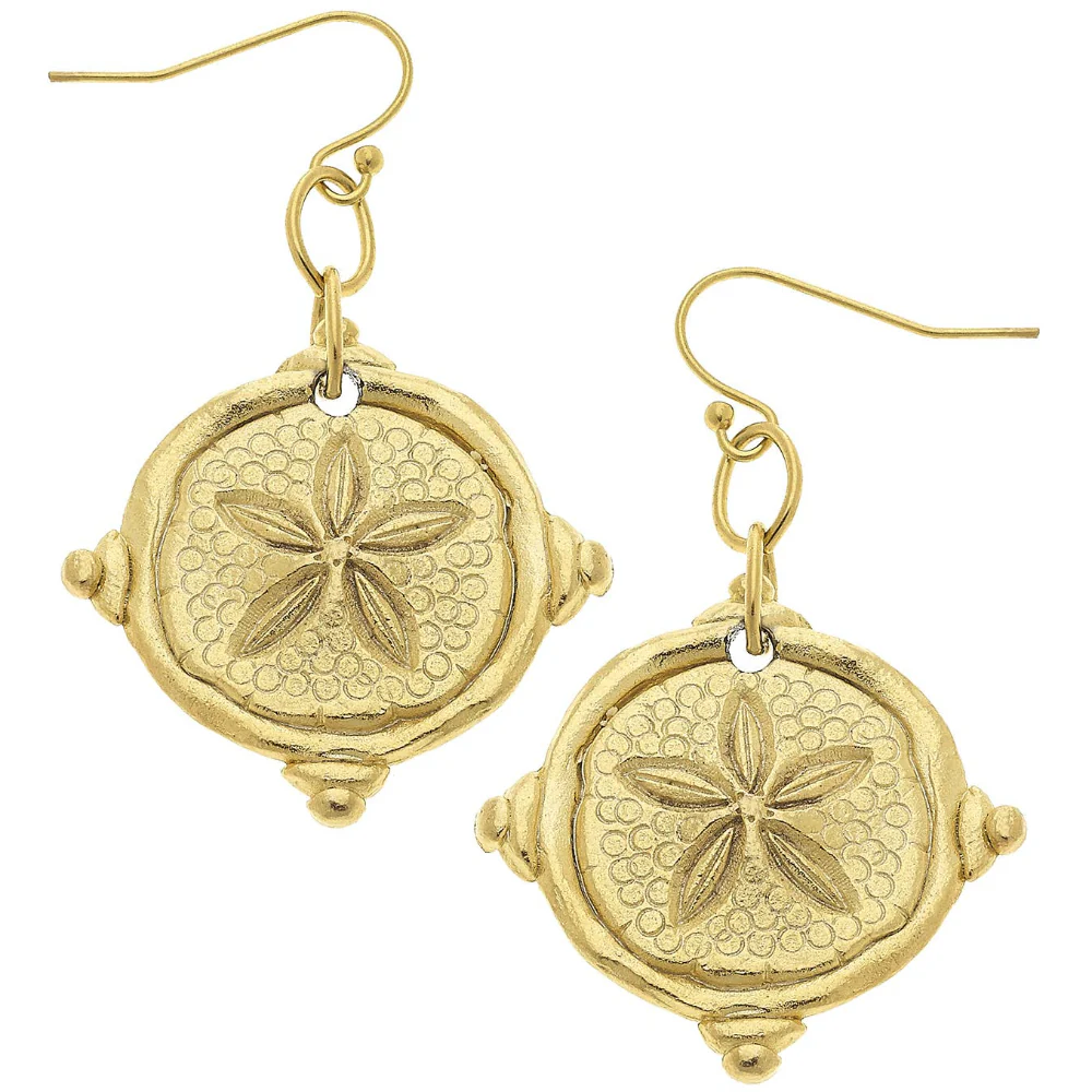 Susan Shaw Stamped Gold Sand Dollar Earrings