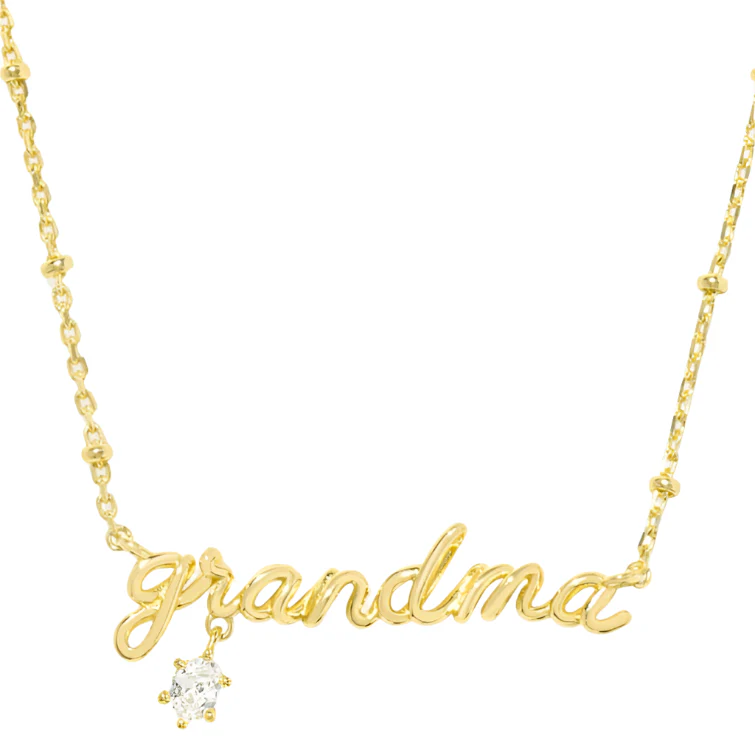 Kendra Scott "Grandma" Script Gold Crystal Pendant Necklace