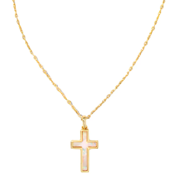Kendra Scott Gold & White Opal Cross Pendant Necklace