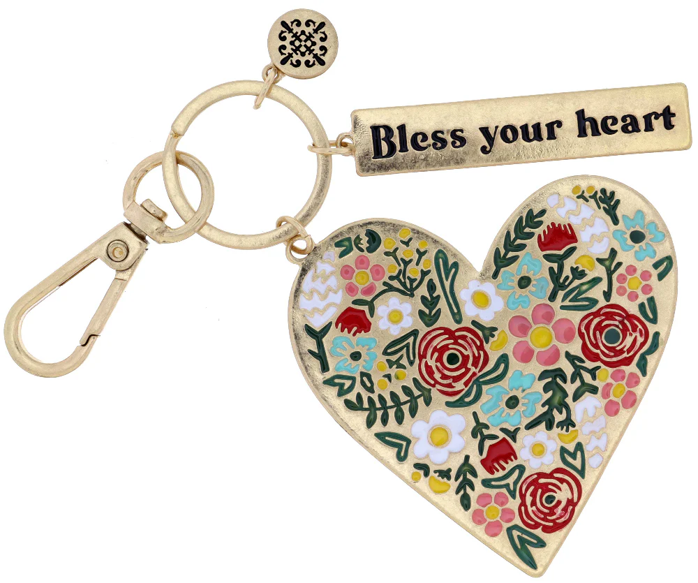 Jane Marie "Bless Your Heart" Floral Heart Keychain