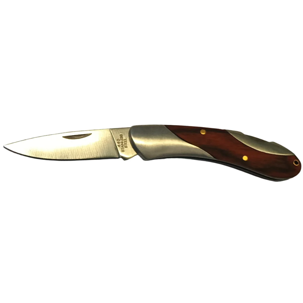 Service Tool Stainless Steel w/ Cherry Wood Inlay Pocket Knives - Image 4