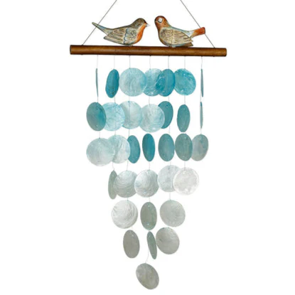 Hand-Painted Love Birds Capiz Windchime - 29"