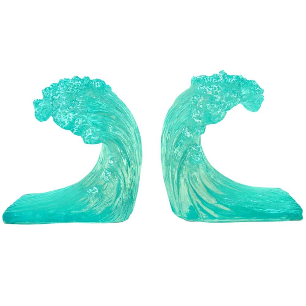 Modern Coastal Polyresin Blue Wave Bookends - 2 pc.