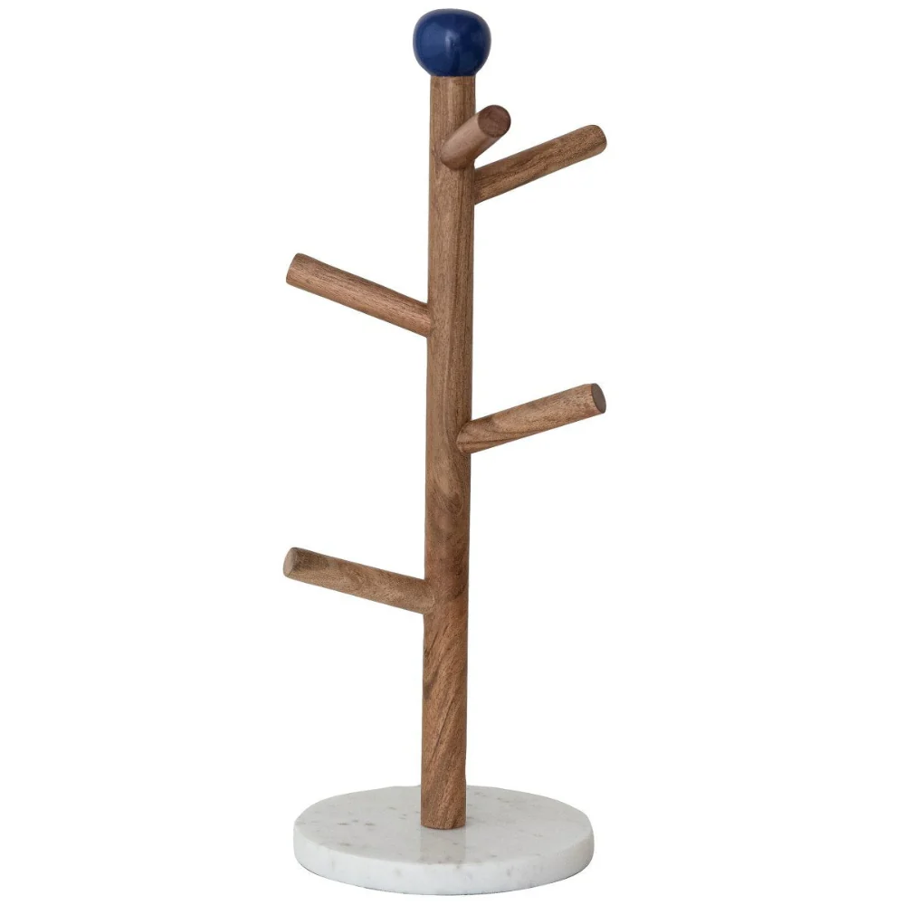 Countertop Mango Wood Mug Tree w/ Marble Base - 16.75" - Image 2