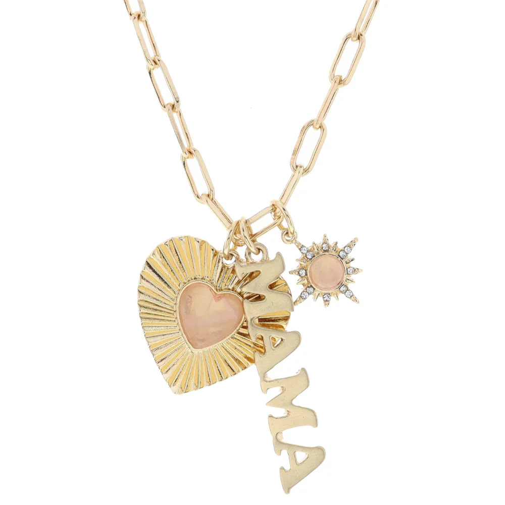 Jane Marie Gold "Mama" Heart & Starburst Necklace