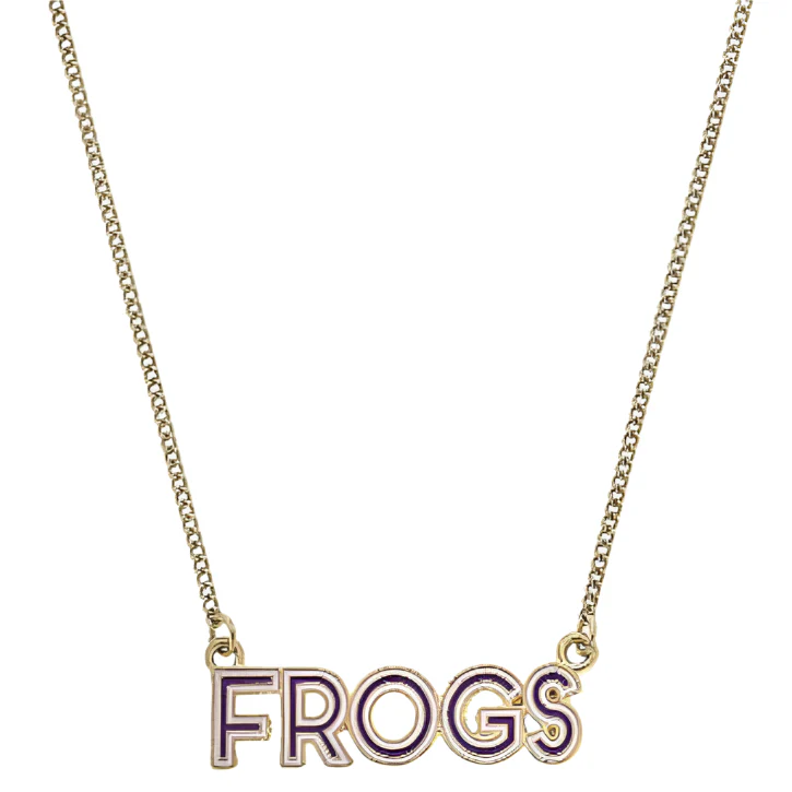 Canvas Style TCU Horned Frogs Enamel Script Necklace