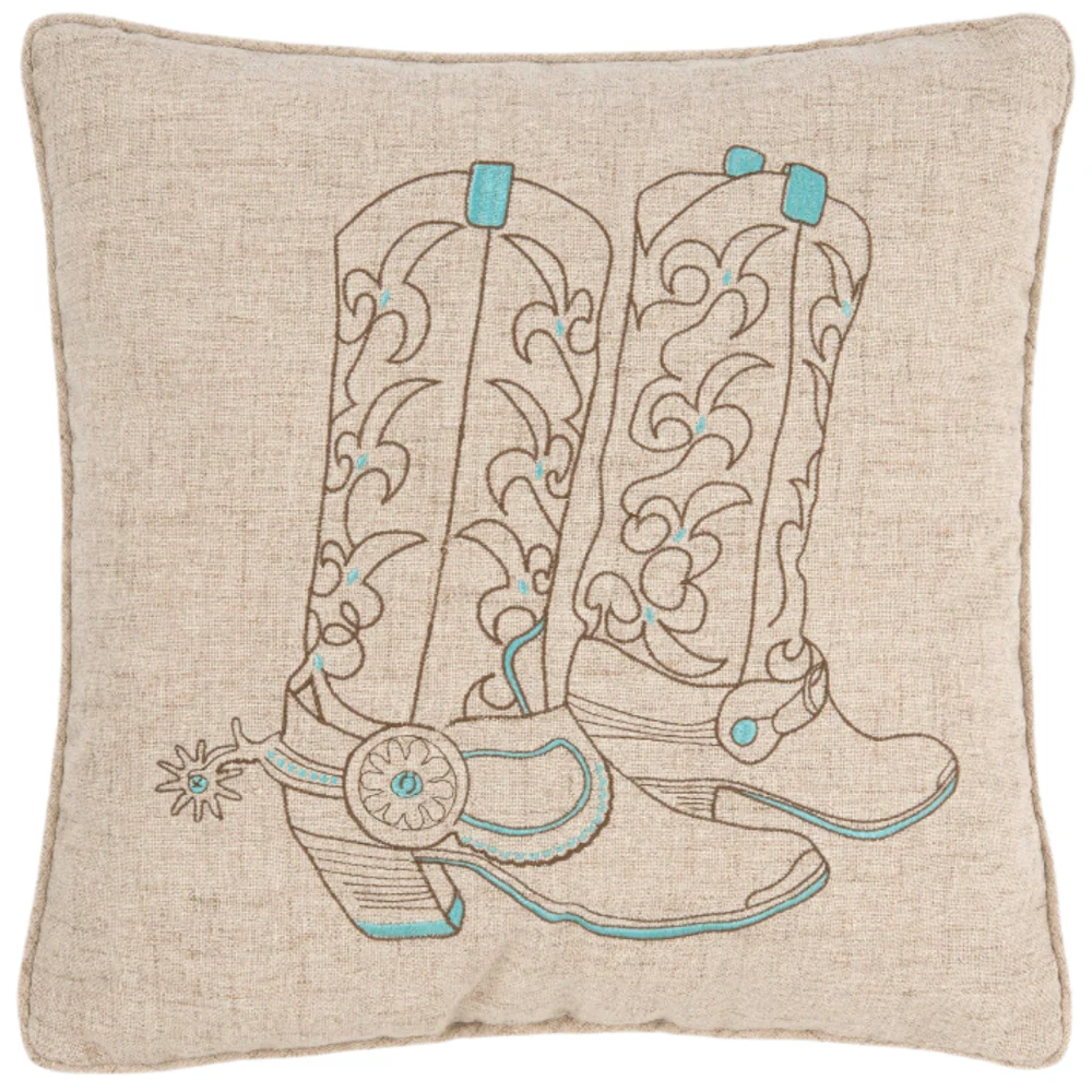 Embroidered Cowboy Boots Throw Pillow - 18" x 18"