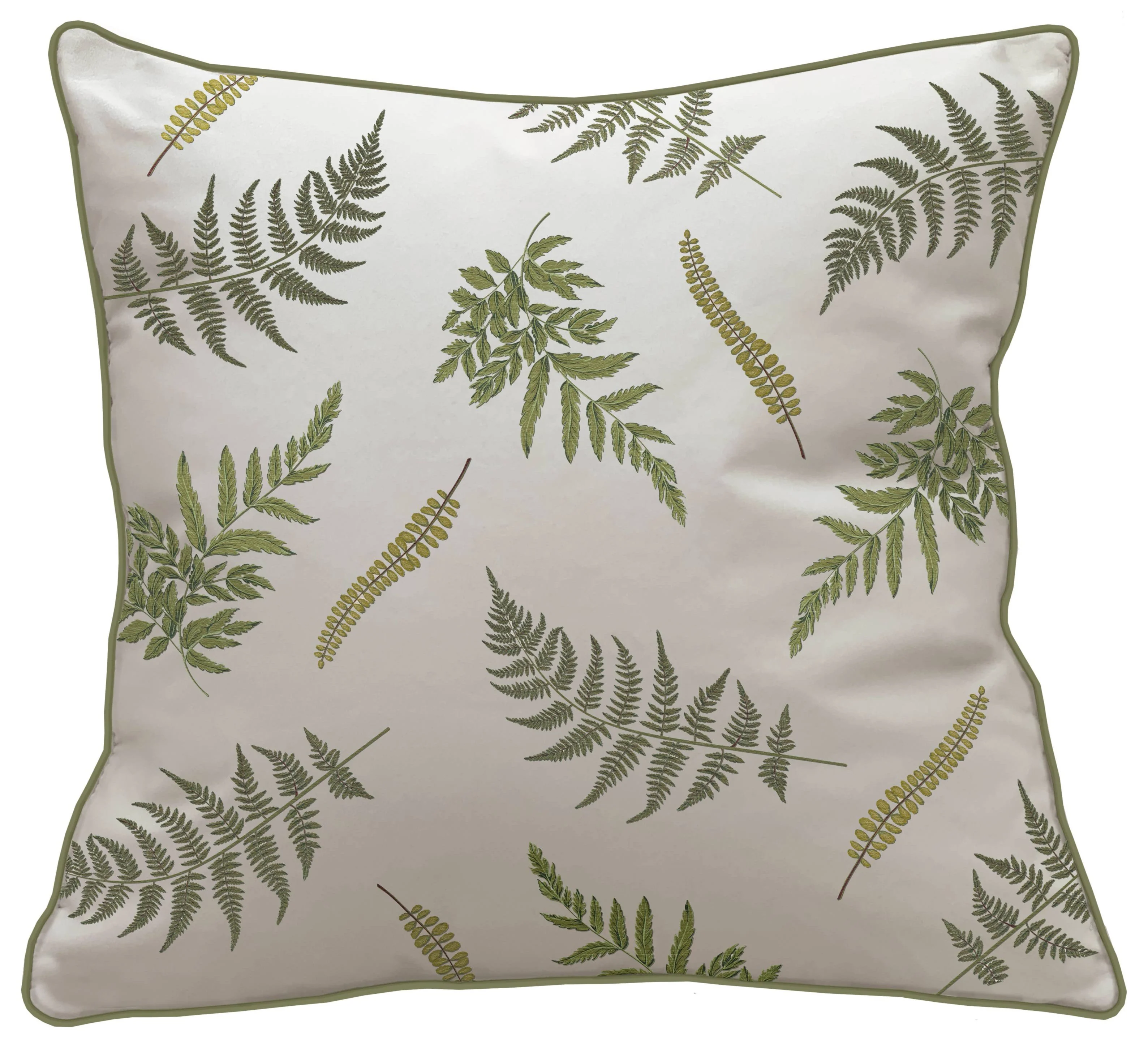 Green Ferns on Grey Embroidered Throw Pillow - 20"