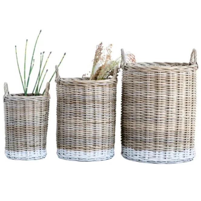Natural Woven Rattan Baskets w/ Handles