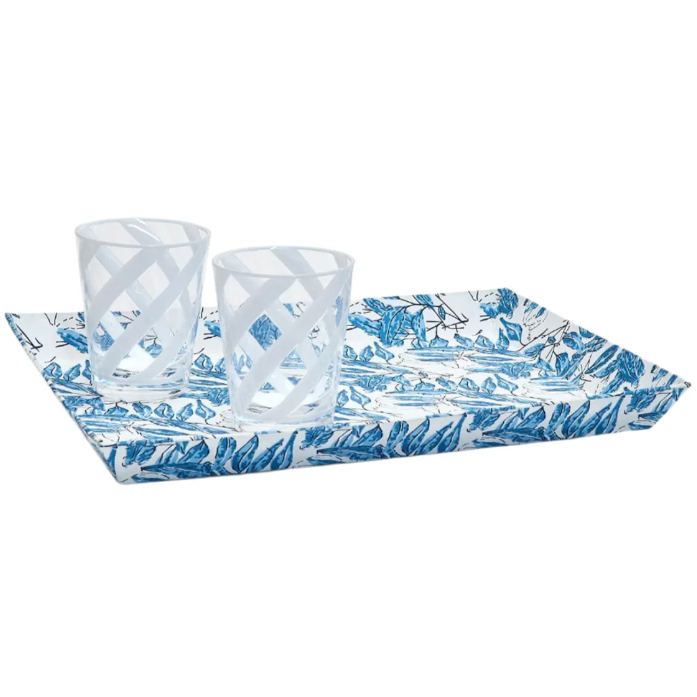 Indigo Block Printed Cotton Paperboard Trays