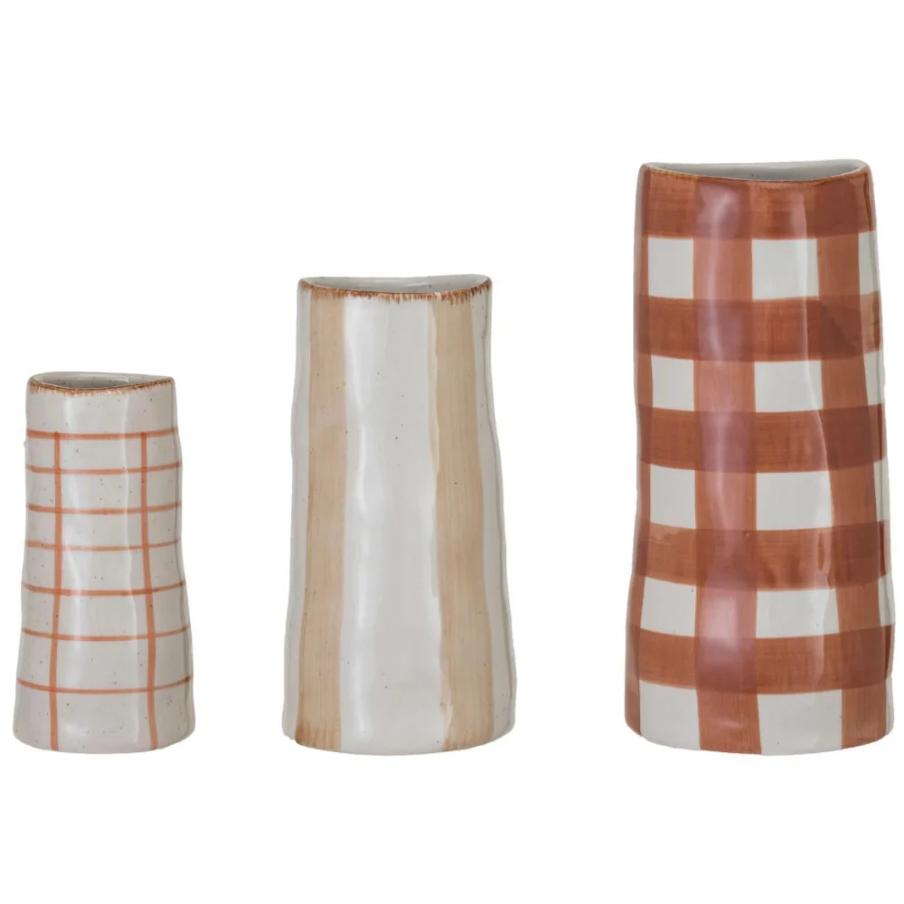 Brown & Cream Glazed Stoneware Vases