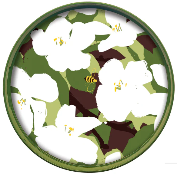 RockFlowerPaper White Lilies Lacquered Round Tray - 15"
