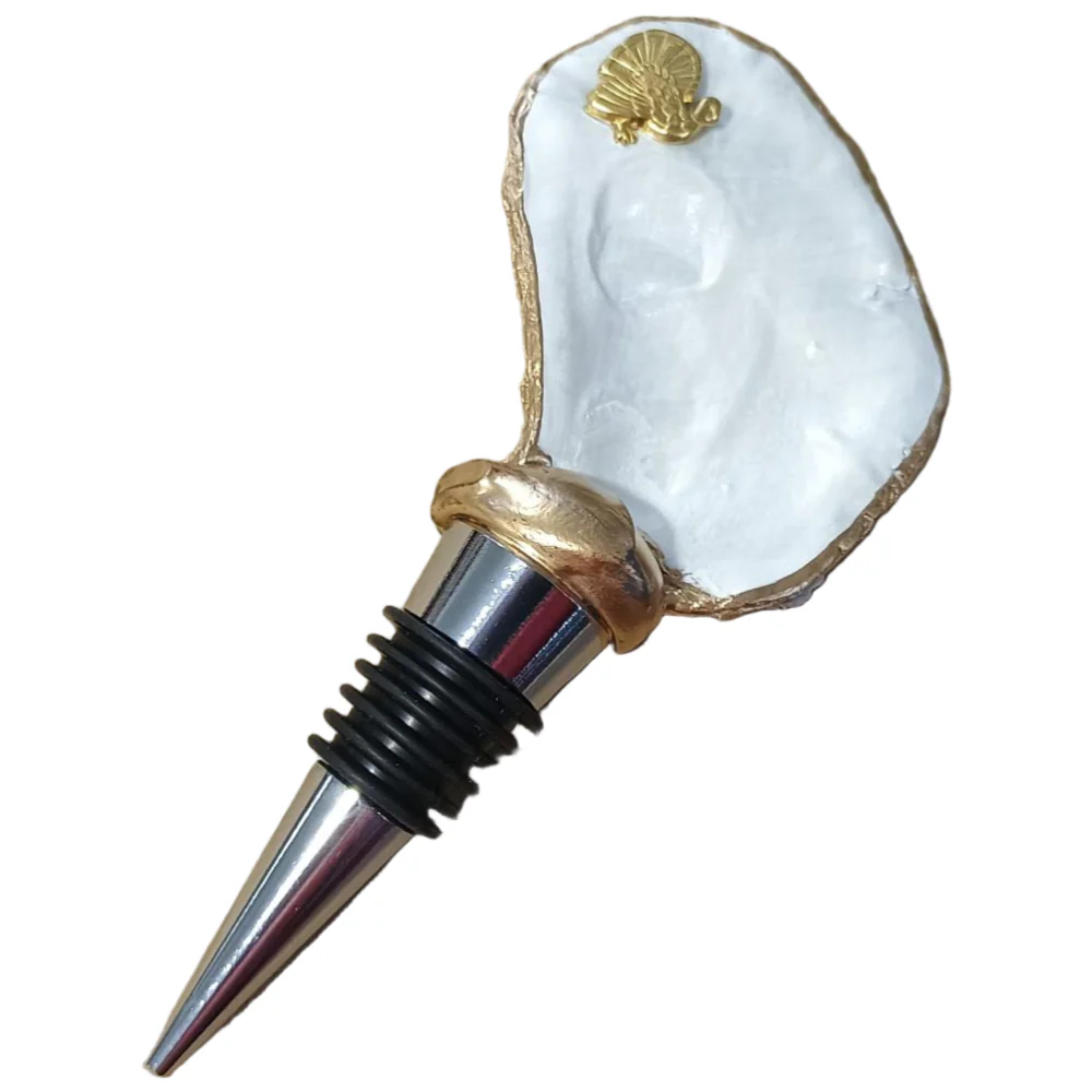 Ten-Twenty-Six Gold-Rimmed Natural Oyster Shell Wine Stopper - 5"